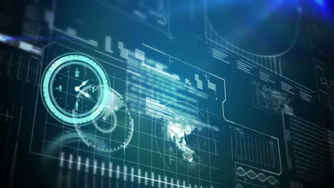 Futuristic Data Interface Animation with Clock Elements
