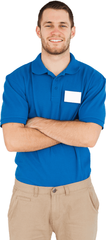 smiling young salesman standing confident in blue polo on transparent background - Download Free Stock Videos Pikwizard.com