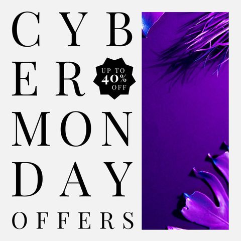 Cyber Monday Sale Promo with Bold Typography and Purple Floral Design
