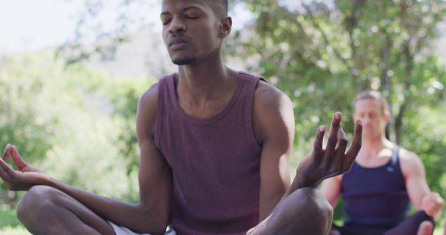 Diverse Men Practicing Yoga Meditation Outdoors in Sunlit Park - Download Free Stock Images Pikwizard.com