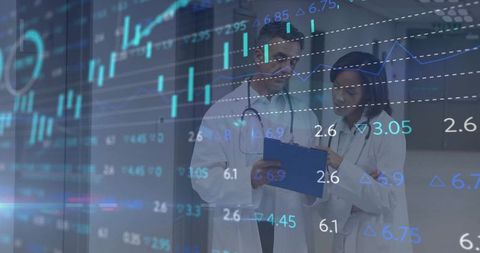 Doctors Analyzing Medical Data with Holograms in Hospital