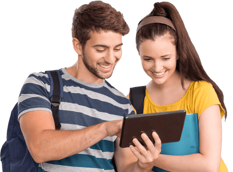 Caucasian couple engaging with tablet transparent background
