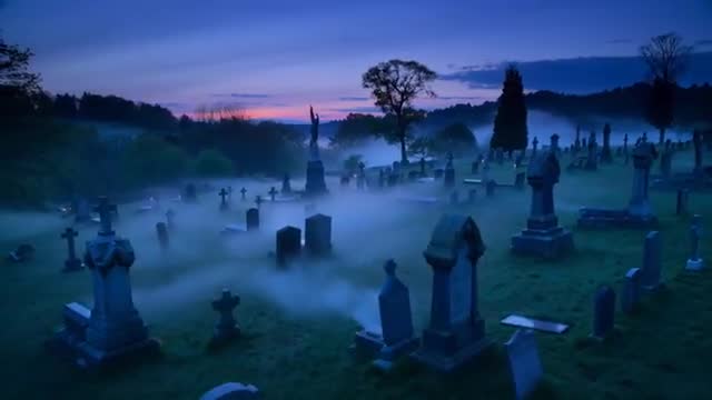Ethereal Dawn Fog Enveloping Ancient Graveyard