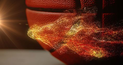 Glowing sports energy surge around basketball