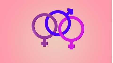 Interlinked Gender Symbols on Pink Gradient Background