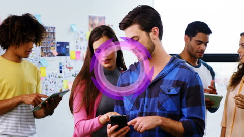 Diverse Team Collaborating with Digital Interface Animation