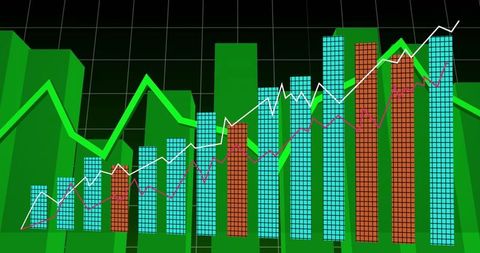 Futuristic 3D Bar and Line Graph Illustration for Data Analytics