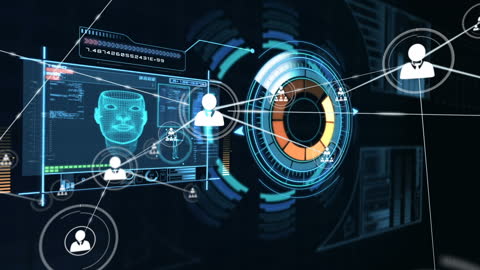 Futuristic Digital Interface with Facial Recognition Network