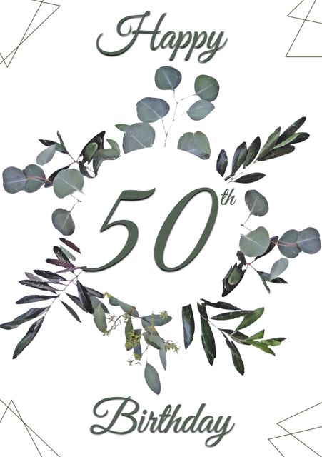 Happy 50th Birthday Text with Leaf Pattern on White Background - Download Free Stock Templates Pikwizard.com