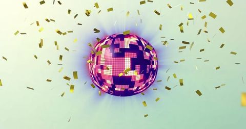 Colorful Digital Globe with Falling Confetti on Green Background