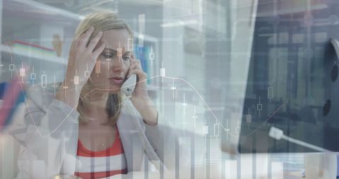 Frustrated Businesswoman Analyzing Data and Finance Charts