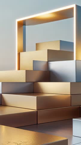 Stacking Metal Blocks with Illuminated Frame in Vertical Minimalist Geometry Video Loop
