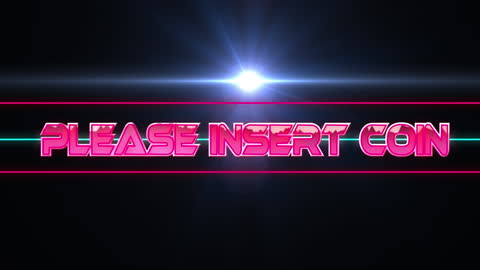 Retro 'Please Insert Coin' Neon Text on Dark Background