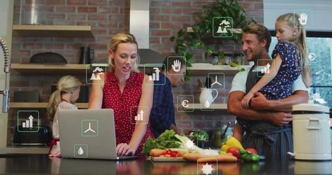 Family Cooking Together in Smart Home Kitchen