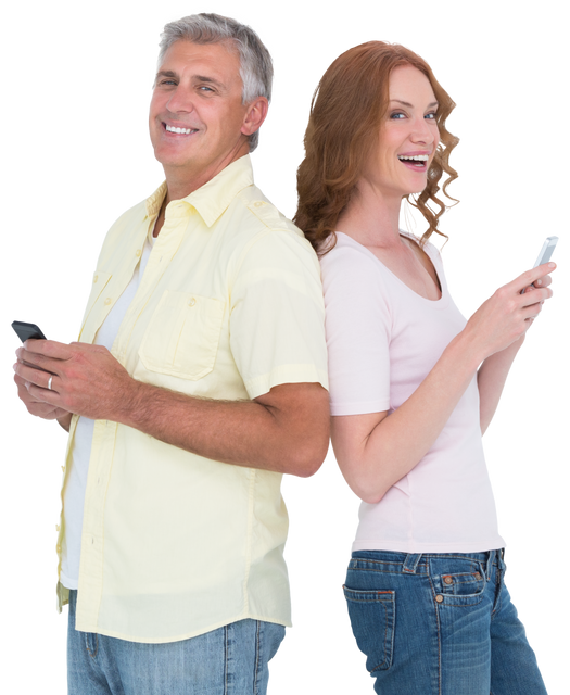 Casual Couple Texting with Smart Devices on Transparent Background - Download Free Stock Videos Pikwizard.com