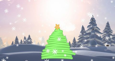 Snowy Christmas Wonderland with Green Tree and Star - Download Free Stock Images Pikwizard.com
