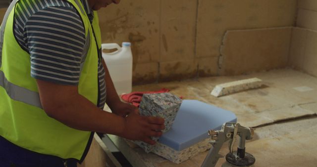 Worker Cutting Foam in Industrial Workshop - Download Free Stock Images Pikwizard.com