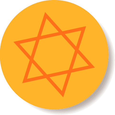 Geometric six-pointed star on gold disc, transparent background