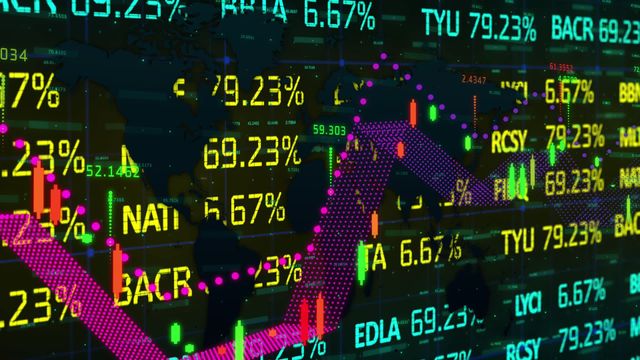 Dynamic visuals of stock market statistics and data processing, ideal for financial analytics presentations, economic report videos, and digital finance tutorials. Bright, detailed numbers and graphs against a dark background enhance modern financial themes.