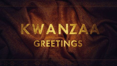 Golden Kwanzaa Greetings on Woven Amber Fabric with Metallic Distressed Typography