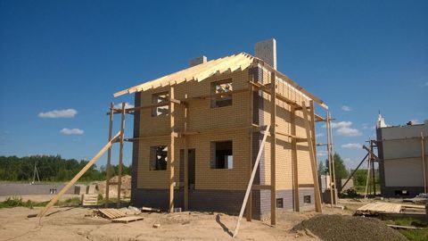New two-story brick house construction outdoor