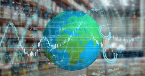 Global financial data overlay with earth and economic charts