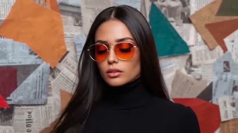 Fashion Model Posing with Orange Aviator Glasses