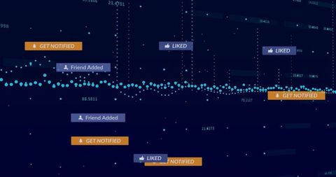 Streaming cyan data points on modern analytics highlighting social engagement notifications
