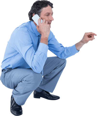 transparent businessman on phone, squatting and engaging finger point - Download Free Stock Videos Pikwizard.com