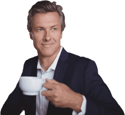 Confident Businessman Holding Coffee Cup in Transparent Background