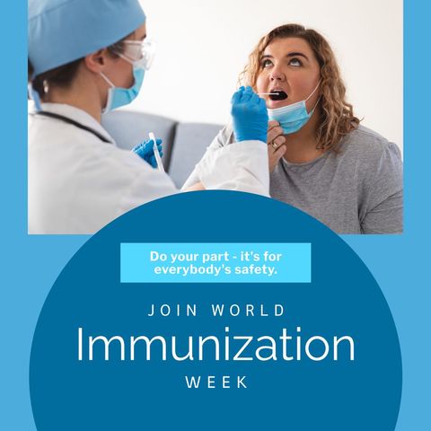 This image highlights the importance of World Immunization Week, showcasing a female doctor using a swab while focused on a patient. It's an ideal visual for health campaigns, medical promotions, vaccination awareness materials, and educational content related to infection prevention and healthcare services.