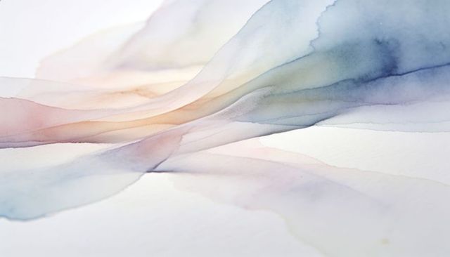 Flowing pastel watercolor ribbons blending blue and pink on textured paper, ethereal minimal