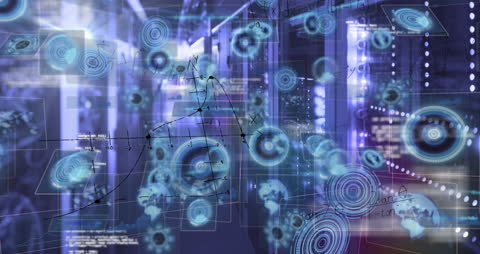 Futuristic Data Analytics Visualization in Server Room