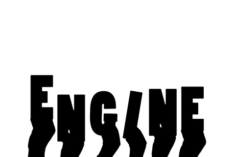 Hands displaying creative engine text on transparent background