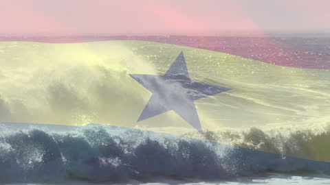 Ghana Flag Blending with Majestic Ocean Waves
