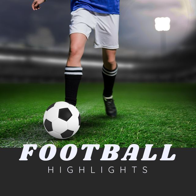Ideal for use in sports blogs, highlight reels, posters for football matches, or any promotional material related to soccer events. The dynamic pose of the player adds excitement and energy to the design.