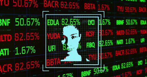 facial recognition overlay on dynamic stock market display - Download Free Stock Images Pikwizard.com