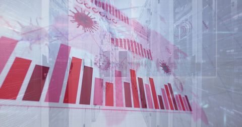 Digital Display with Graphs and Coronavirus Imagery in Server Environment