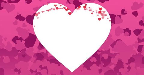 White heart frame featuring pink heart confetti background for valentine greeting cards