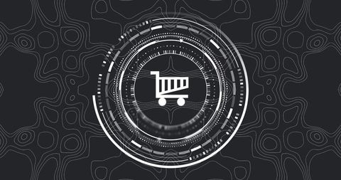 Futuristic Shopping Cart Icon with Digital Overlay