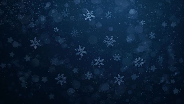 Falling Snowflakes on Deep Navy Bokeh Background with Subtle Star Glow and Winter Sparkle