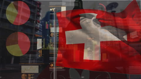 Switzerland Flag Overlay with Data Analytics Illustrations
