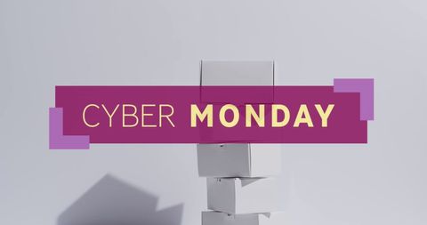 Cyber monday shopping promotion banner with stacked boxes