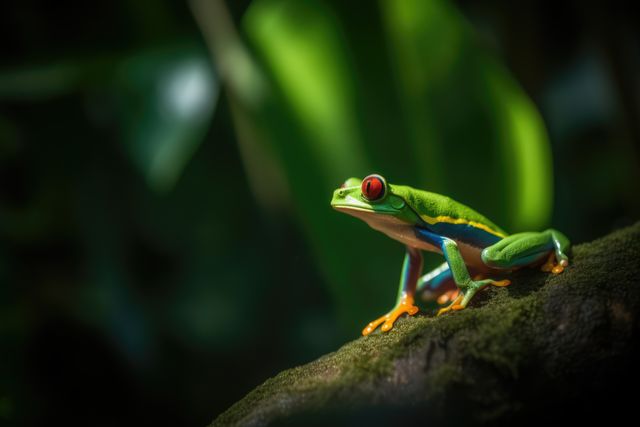 Close up of red eyed tree frog perched on branch, created using generative ai technology - Download Free Stock Photos Pikwizard.com