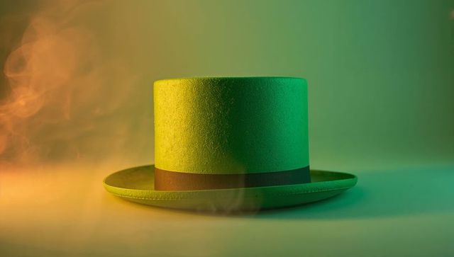 Vintage Green Felt Top Hat Brown Ribbon Cinematic Haze Dramatic Lighting Millinery
