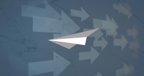 paper plane moving with directional arrows on digital interface background - Download Free Stock Images Pikwizard.com