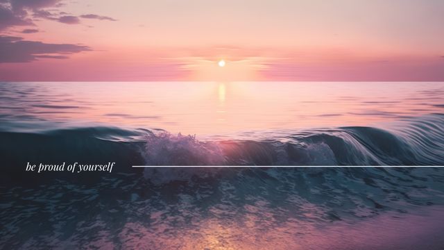 Backdrop of a serene sunset with gentle ocean waves. Ideal for motivational messages, relaxation themes, and meditation content. Perfect for using in inspirational quotes, mental wellness campaigns, or travel promotions.