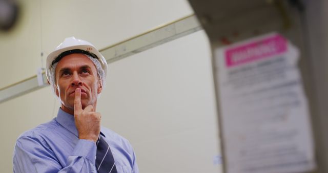 Thoughtful Engineer in Hard Hat Inspecting Machinery - Download Free Stock Images Pikwizard.com