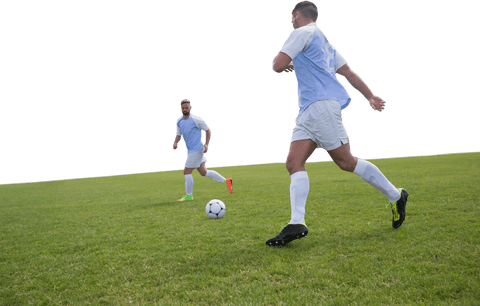 Transparent soccer game with athletes in action