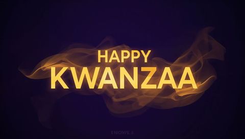 Happy Kwanzaa Text Glowing with Orange Smoke Halo on Deep Purple Background
